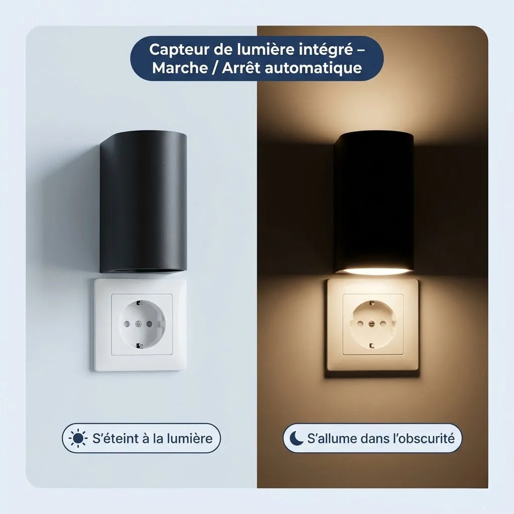 LumiGuard™ – Lampe Murale à Prise avec Capteur & Intensité Réglable