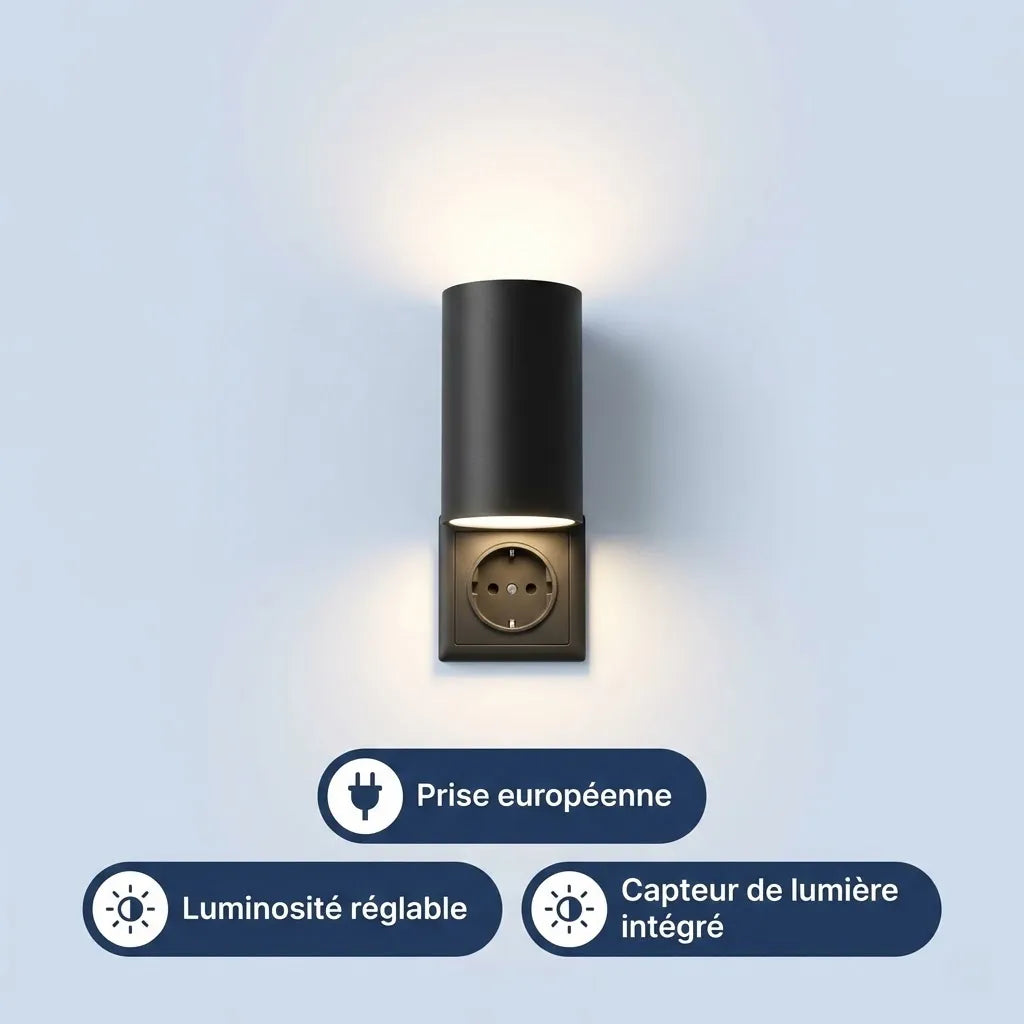 LumiGuard™ – Lampe Murale à Prise avec Capteur & Intensité Réglable