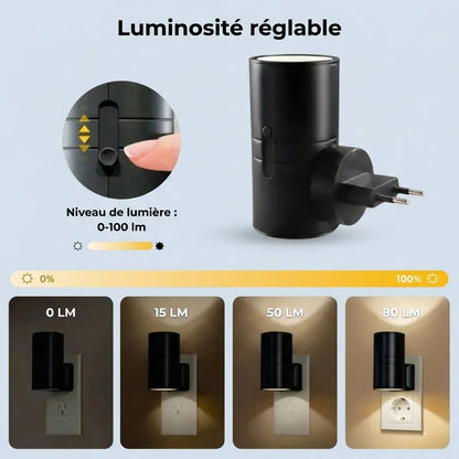 LumiGuard™ – Lampe Murale à Prise avec Capteur & Intensité Réglable